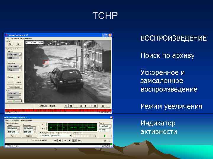 ТСНР ВОСПРОИЗВЕДЕНИЕ Поиск по архиву Ускоренное и замедленное воспроизведение Режим увеличения Индикатор активности 