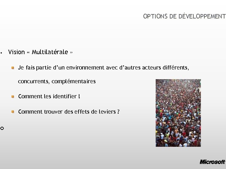  • OPTIONS DE DÉVELOPPEMENT Vision « Multilatérale » Je fais partie d’un environnement