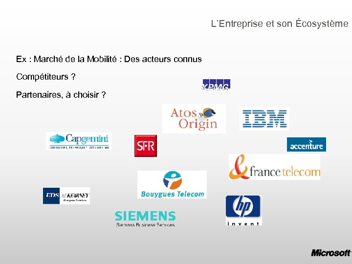 L’Entreprise et son Écosystème Ex : Marché de la Mobilité : Des acteurs connus