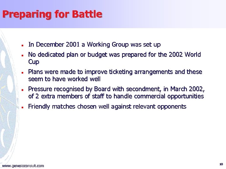 Preparing for Battle n n n In December 2001 a Working Group was set