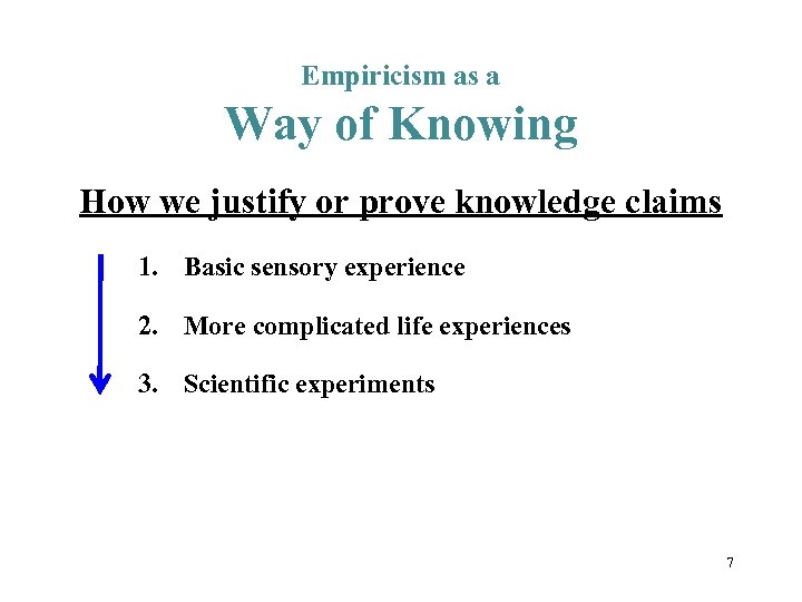 Empiricism as a Way of Knowing How we justify or prove knowledge claims 1.