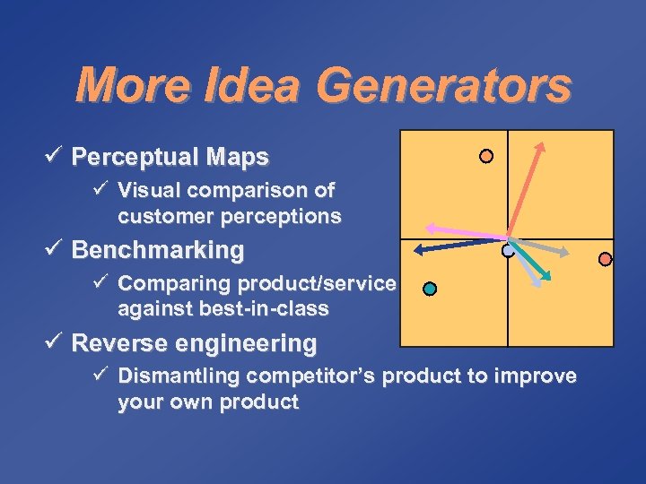 More Idea Generators ü Perceptual Maps ü Visual comparison of customer perceptions ü Benchmarking