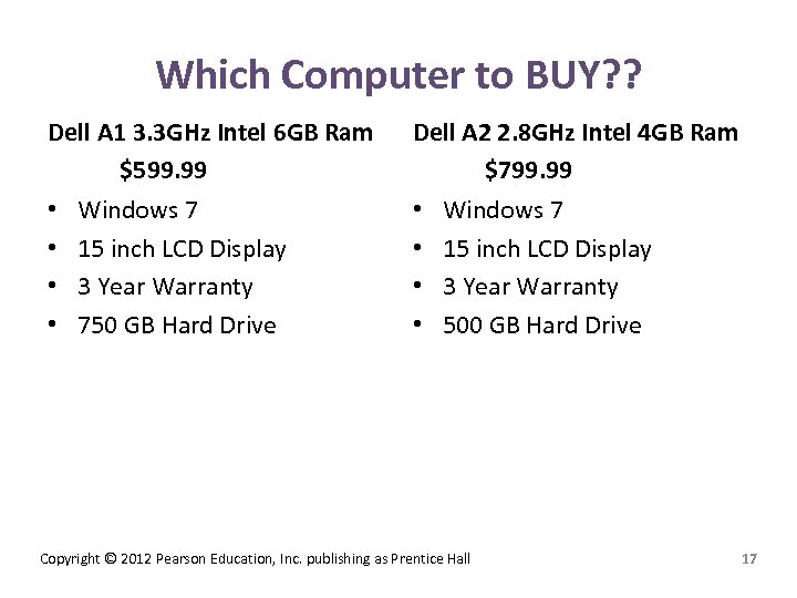 Which Computer to BUY? ? Dell A 1 3. 3 GHz Intel 6 GB