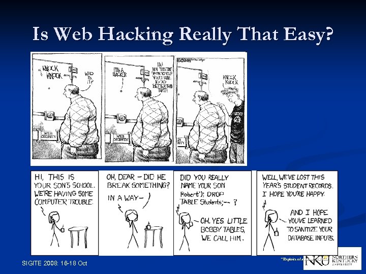 Is Web Hacking Really That Easy? SIGITE 2008: 16 -18 Oct “Exploits of a