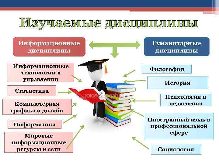 Изучаемые дисциплины Информационные технологии в управлении Статистика Компьютерная графика и дизайн Информатика Мировые информационные