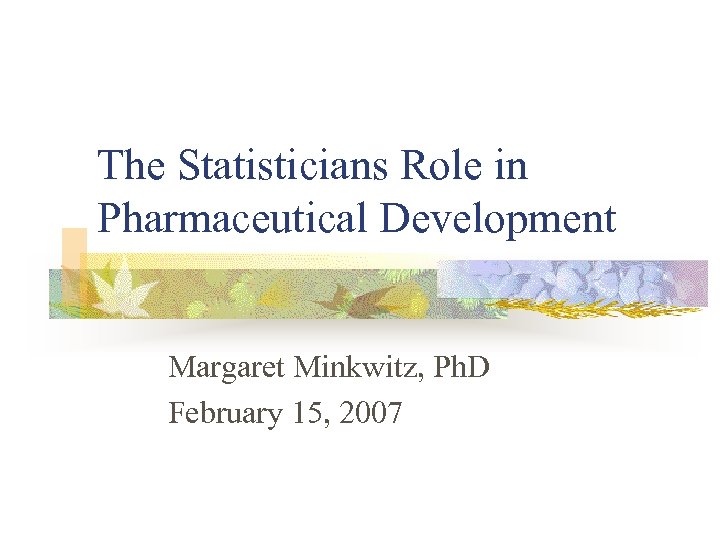 The Statisticians Role in Pharmaceutical Development Margaret Minkwitz, Ph. D February 15, 2007 