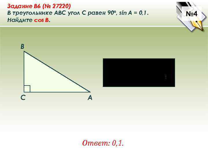 Задание B 6 (№ 27220) В треугольнике ABC угол C равен 90°, sin A