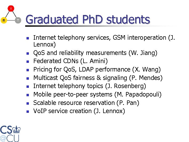 Graduated Ph. D students n n n n n Internet telephony services, GSM interoperation