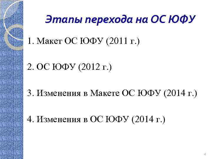 Этапы перехода на ОС ЮФУ 1. Макет ОС ЮФУ (2011 г. ) 2. ОС