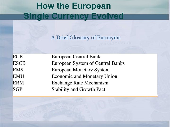 How the European Single Currency Evolved A Brief Glossary of Euronyms 