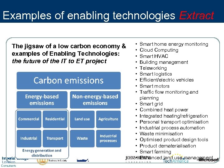 Examples of enabling technologies Extract The jigsaw of a low carbon economy & examples