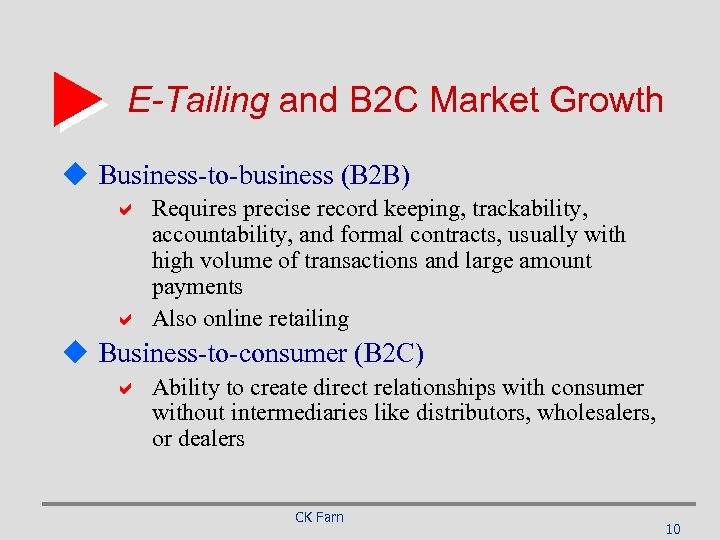 E-Tailing and B 2 C Market Growth u Business-to-business (B 2 B) a Requires