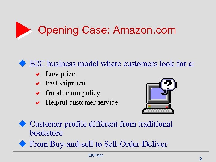 Opening Case: Amazon. com u B 2 C business model where customers look for