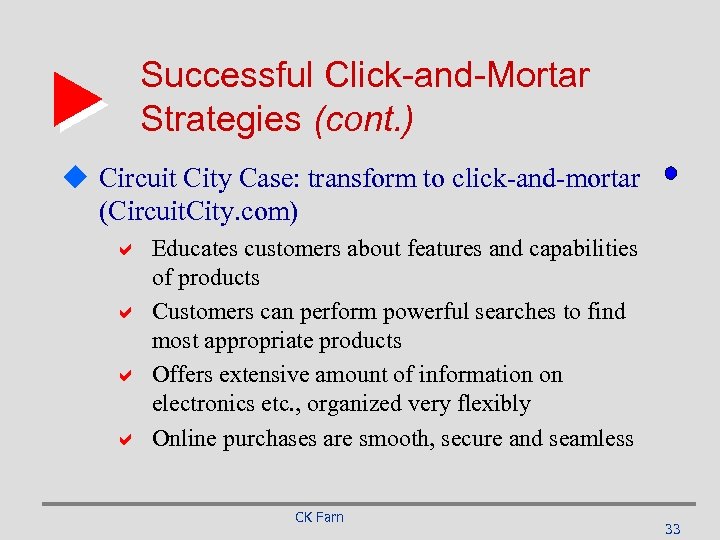 Successful Click-and-Mortar Strategies (cont. ) u Circuit City Case: transform to click-and-mortar (Circuit. City.