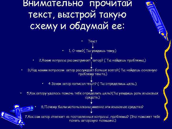 Внимательно прочитай текст, выстрой такую схему и обдумай ее: • • 3. Над каким
