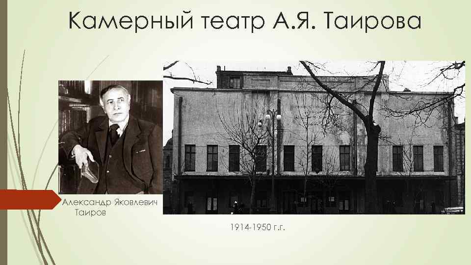 Камерный театр А. Я. Таирова Александр Яковлевич Таиров 1914 1950 г. г. 