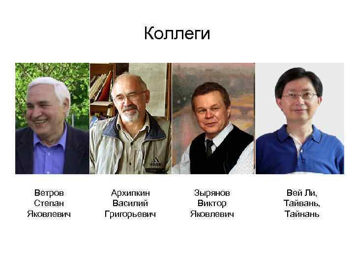 Коллеги Ветров Степан Яковлевич Архипкин Василий Григорьевич Зырянов Виктор Яковлевич Вей Ли, Тайвань, Тайнань