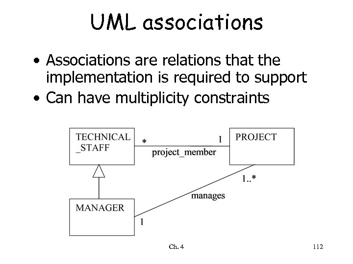 UML associations • Associations are relations that the implementation is required to support •