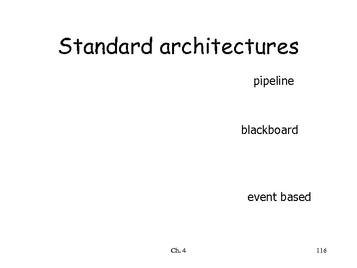 Standard architectures pipeline blackboard event based Ch. 4 116 