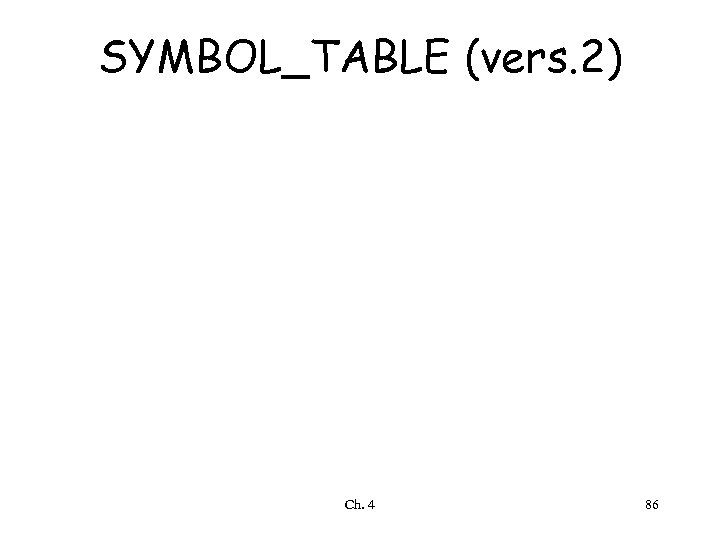 SYMBOL_TABLE (vers. 2) Ch. 4 86 