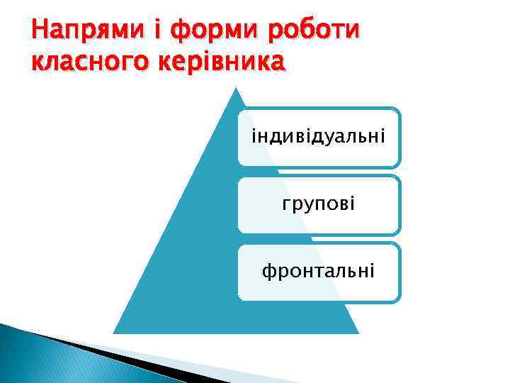 Напрями і форми роботи класного керівника індивідуальні групові фронтальні 