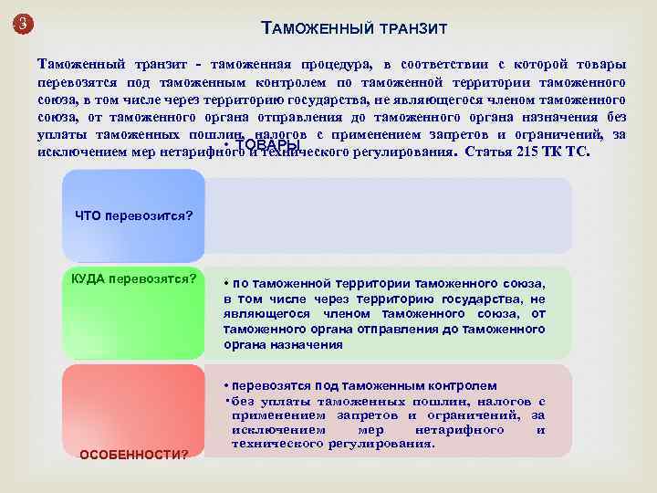 Условия помещения под таможенный транзит