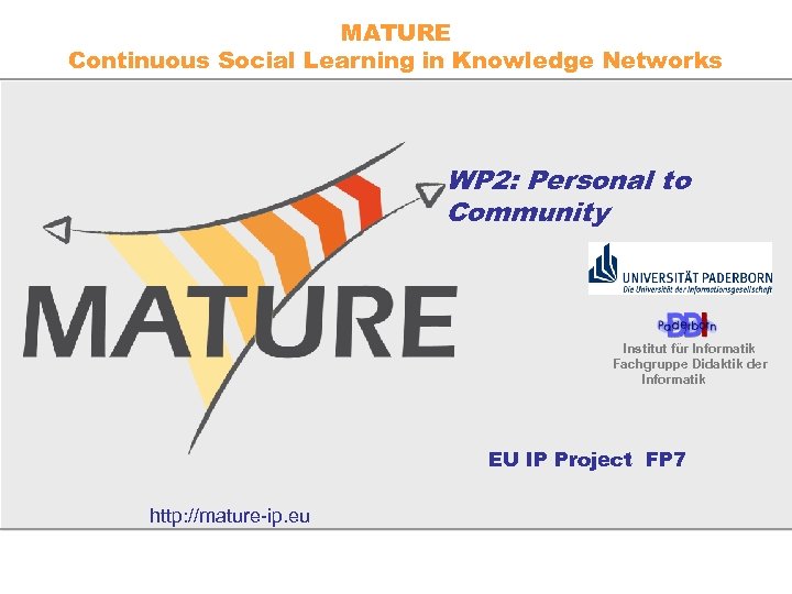 MATURE Continuous Social Learning in Knowledge Networks WP 2: Personal to Community Institut für