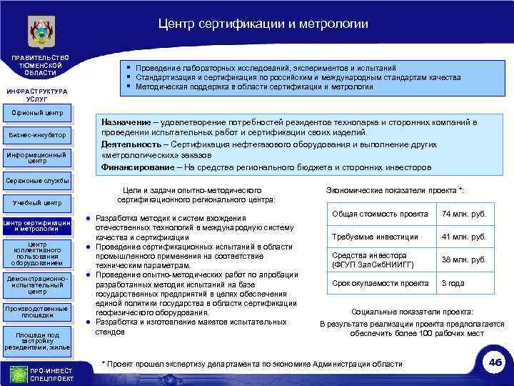 Центр сертификации и метрологии ПРАВИТЕЛЬСТВО ТЮМЕНСКОЙ ОБЛАСТИ ИНФРАСТРУКТУРА УСЛУГ § § § Проведение лабораторных