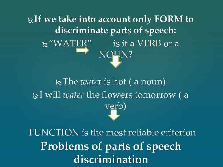  If we take into account only FORM to discriminate parts of speech: “WATER”