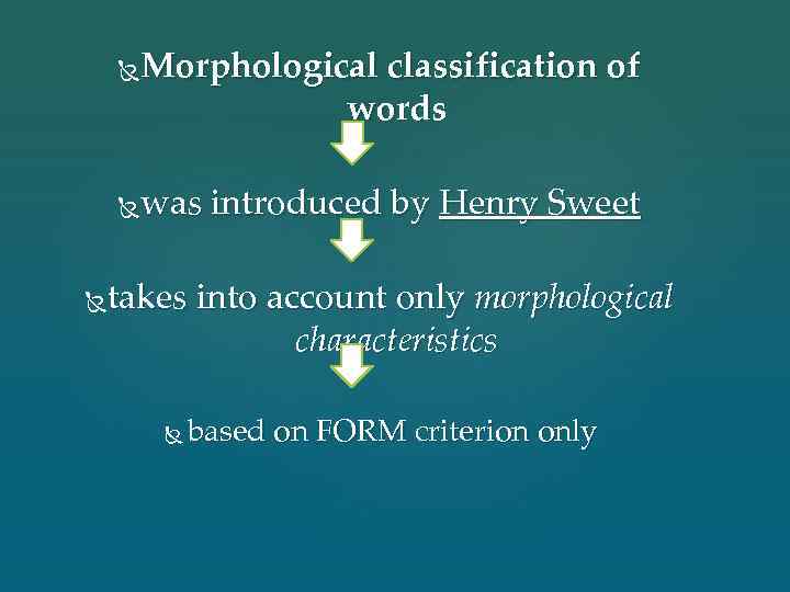 Morphological classification of words was introduced by Henry Sweet takes into account only morphological