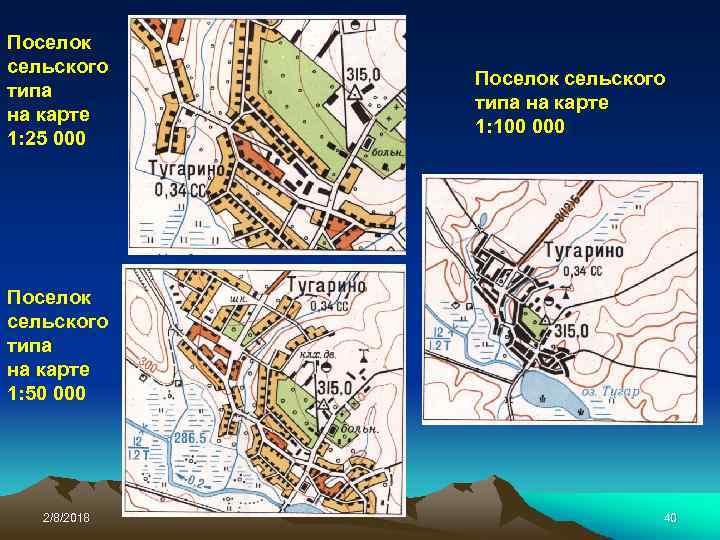 Поселок сельского типа на карте 1: 25 000 Поселок сельского типа на карте 1: