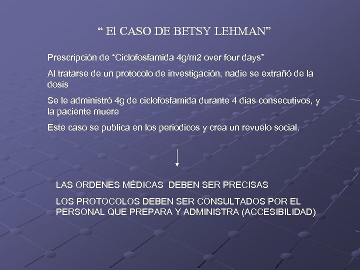 “ El CASO DE BETSY LEHMAN” Prescripción de “Ciclofosfamida 4 g/m 2 over four