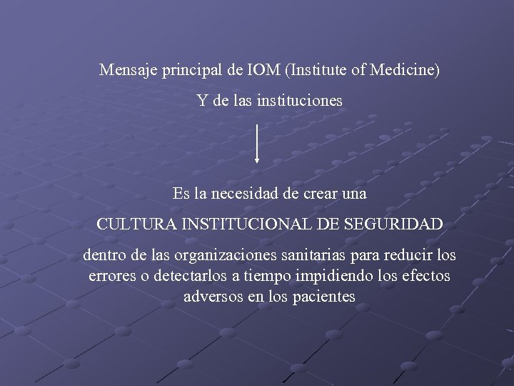 Mensaje principal de IOM (Institute of Medicine) Y de las instituciones Es la necesidad