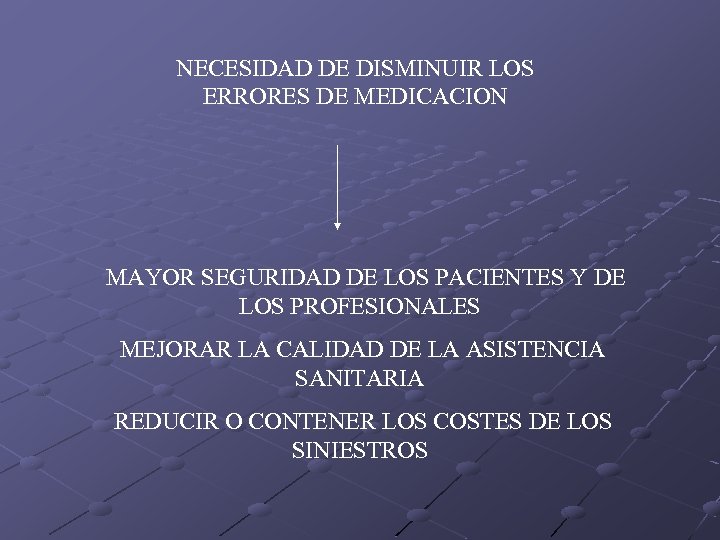 NECESIDAD DE DISMINUIR LOS ERRORES DE MEDICACION MAYOR SEGURIDAD DE LOS PACIENTES Y DE
