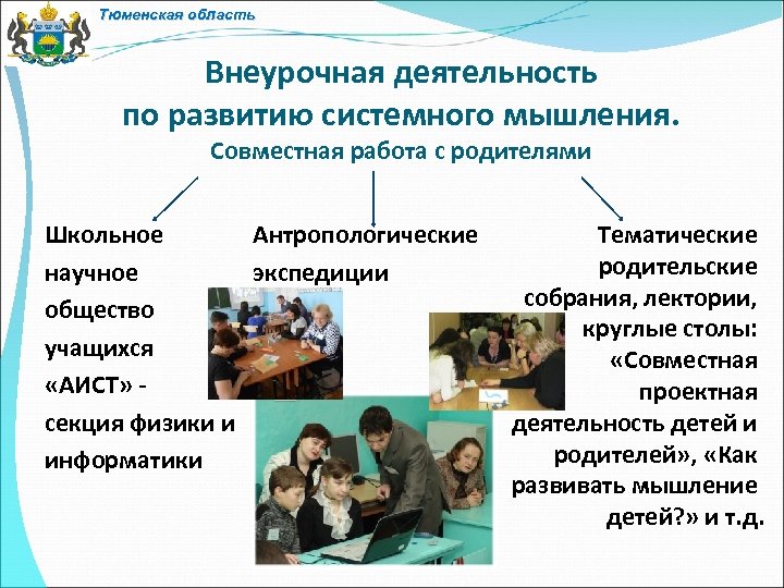 Тюменская область Внеурочная деятельность по развитию системного мышления. Совместная работа с родителями Школьное Антропологические