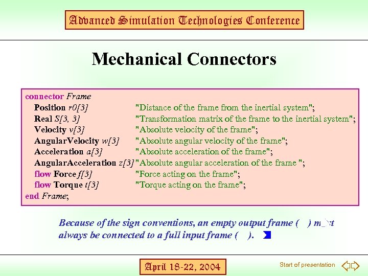 Advanced Simulation Technologies Conference Mechanical Connectors connector Frame Position r 0[3] 