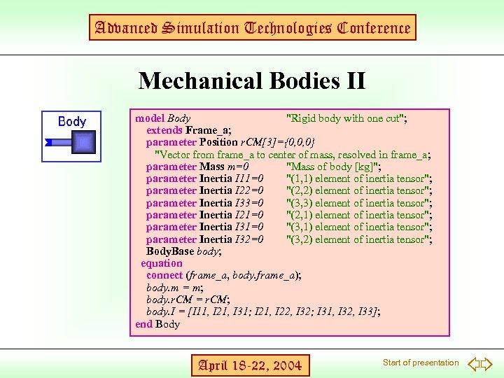 Advanced Simulation Technologies Conference Mechanical Bodies II model Body 