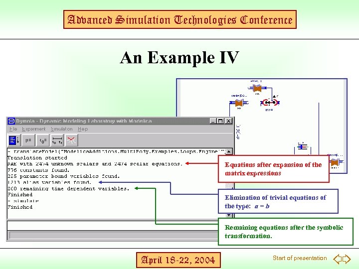 Advanced Simulation Technologies Conference An Example IV Equations after expansion of the matrix expressions
