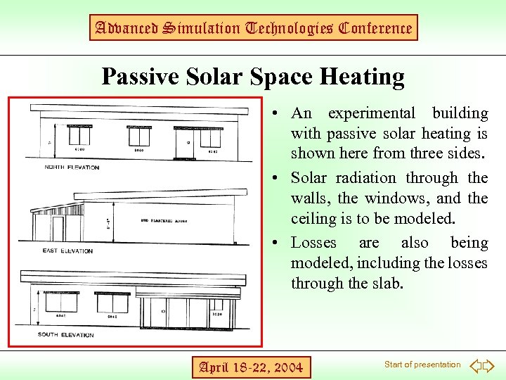 Advanced Simulation Technologies Conference Passive Solar Space Heating • An experimental building with passive
