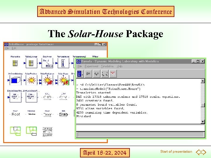 Advanced Simulation Technologies Conference The Solar-House Package April 18 -22, 2004 Start of presentation
