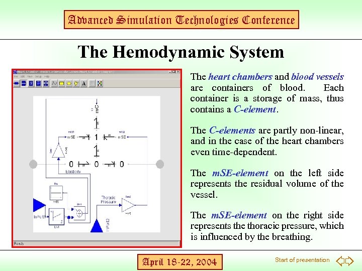 Advanced Simulation Technologies Conference The Hemodynamic System The heart chambers and blood vessels are