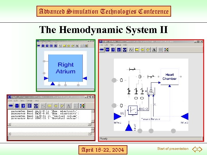 Advanced Simulation Technologies Conference The Hemodynamic System II April 18 -22, 2004 Start of