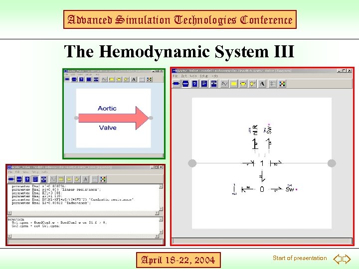 Advanced Simulation Technologies Conference The Hemodynamic System III April 18 -22, 2004 Start of
