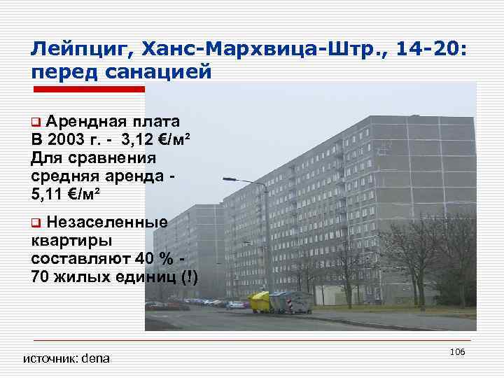 Лейпциг, Ханс-Мархвица-Штр. , 14 -20: перед санацией Арендная плата В 2003 г. - 3,