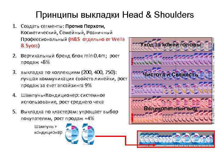 Принципы выкладки Head & Shoulders 1. Создать сегменты: Против Перхоти, Косметический, Семейный, Розничный Профессиональный
