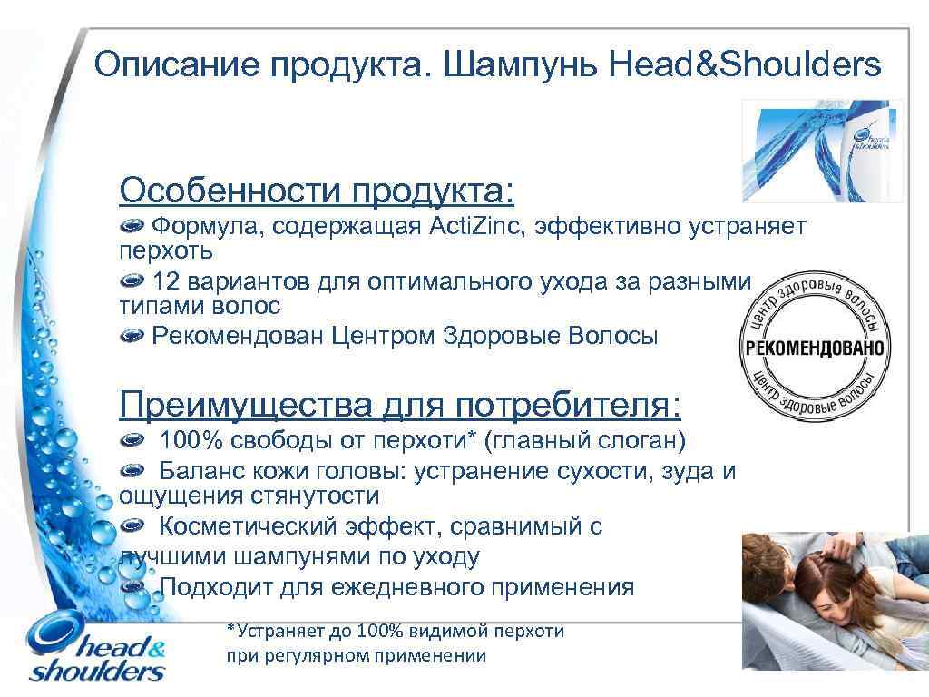 Описание продукта. Шампунь Head&Shoulders Особенности продукта: Формула, содержащая Acti. Zinс, эффективно устраняет перхоть 12