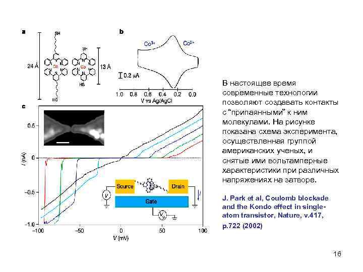 В настоящее время современные технологии позволяют создавать контакты с “припаянными” к ним молекулами. На