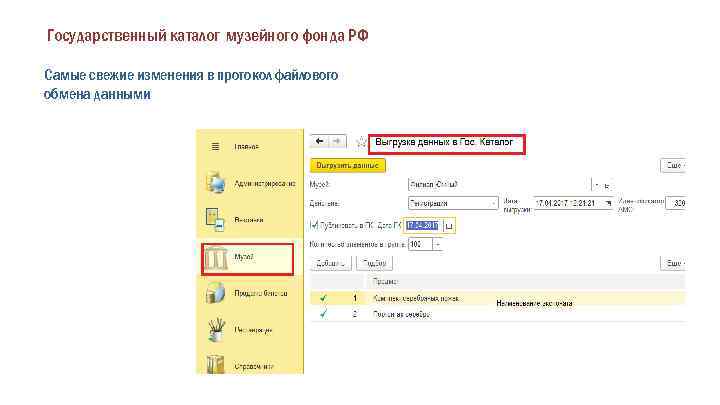 Государственный каталог музейного фонда РФ Самые свежие изменения в протокол файлового обмена данными 