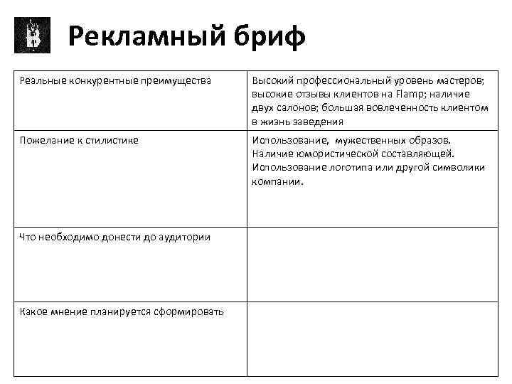 Бриф образец на рекламу