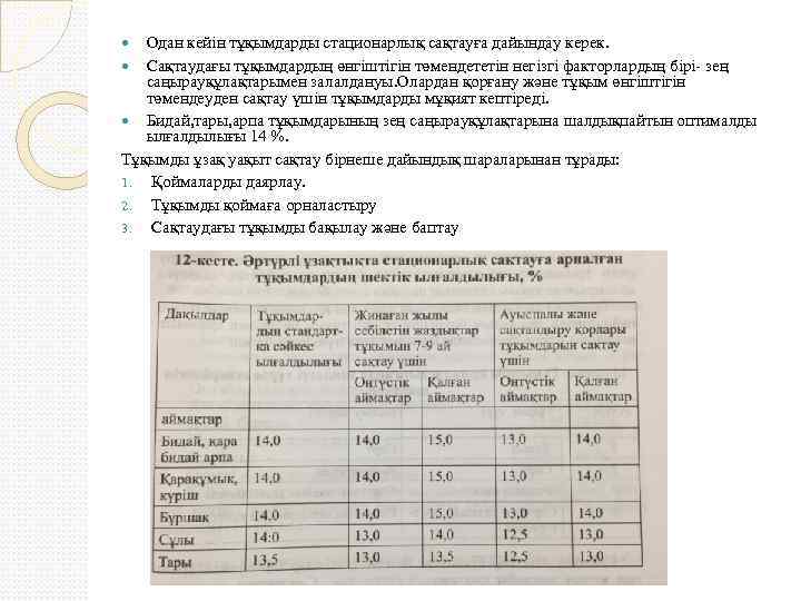 Одан кейін тұқымдарды стационарлық сақтауға дайындау керек. Сақтаудағы тұқымдардың өнгіштігін төмендететін негізгі факторлардың бірі-